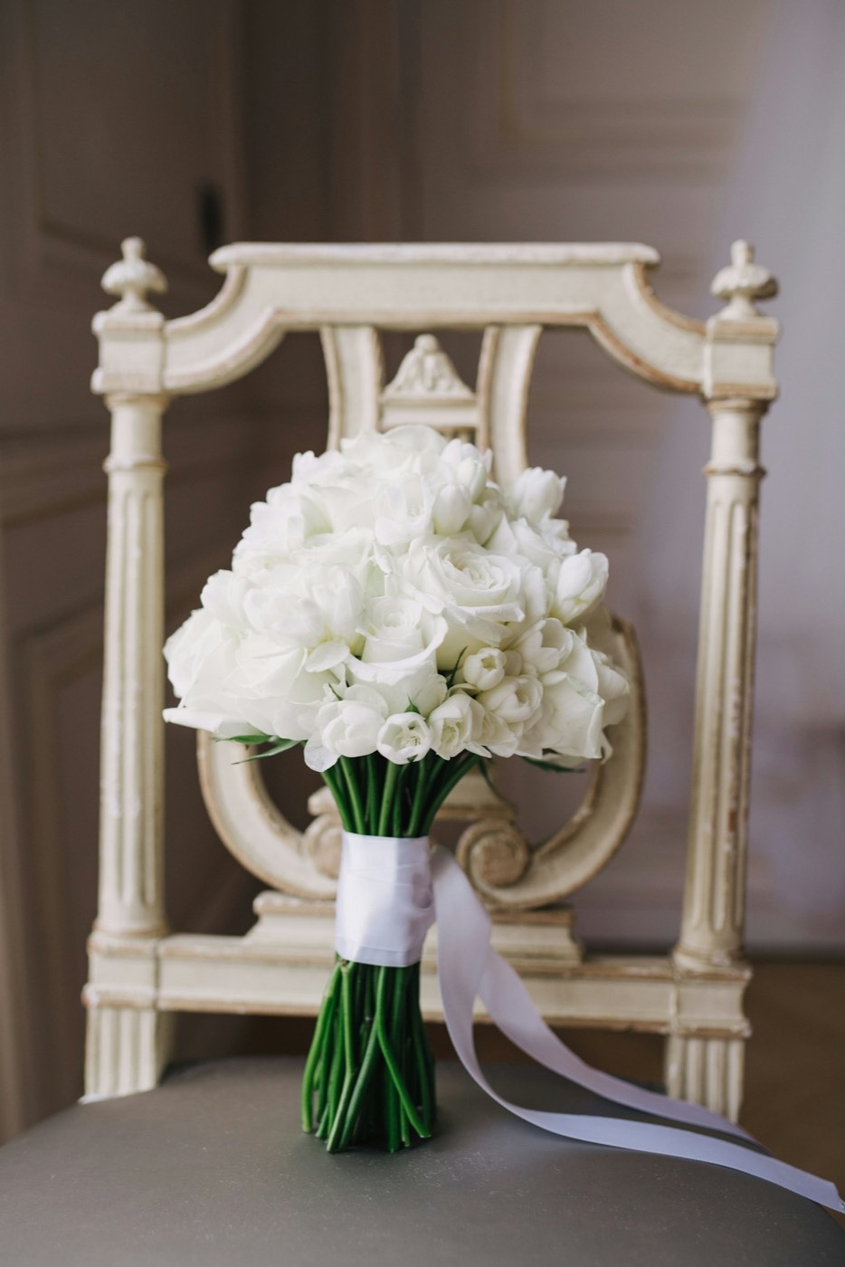 A white hydrangea and rose sympathy arrangement
